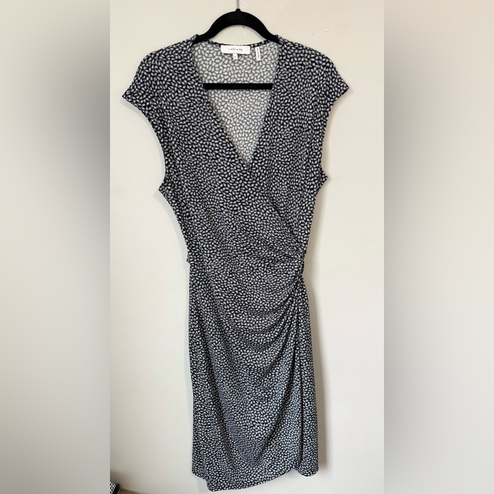 Lark & Ro Navy and White Leaf Pattern Dress